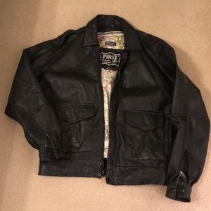 Men’s black leather motorcycle jacket